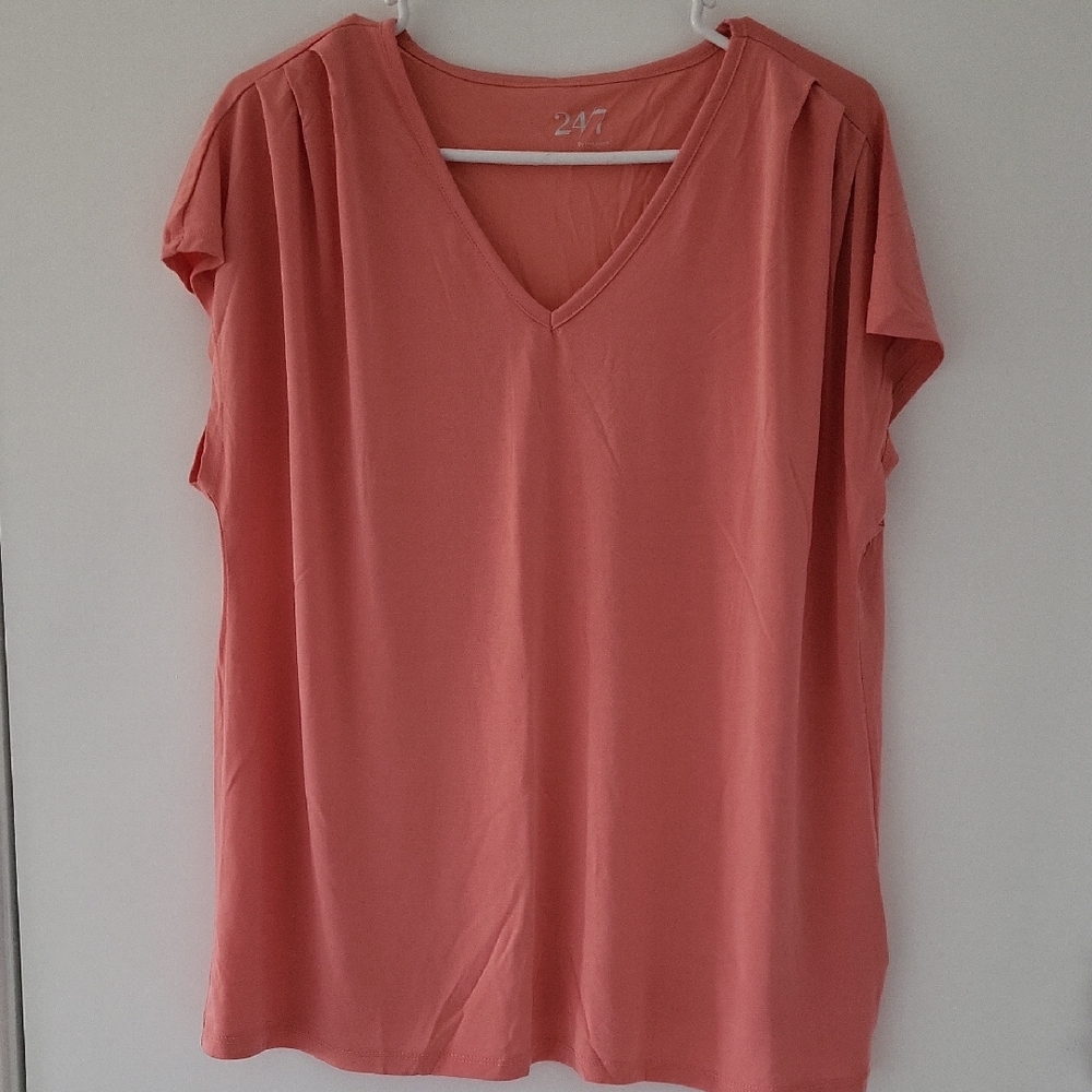 Coral V-Neck Women's Blouse